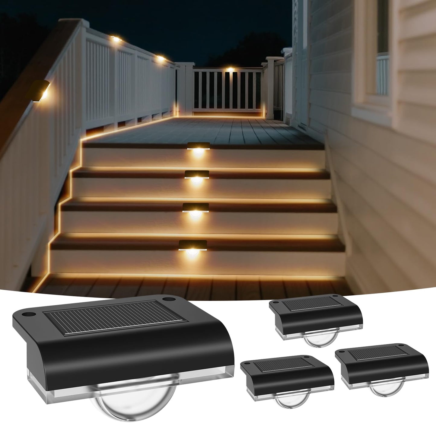 Agotd Solar Step Lights For Outsides  4 Pack Outdoor Stair Lights Solar Powered Deck Lighting For Step  Stair  Porch  Railing  Patio  Yard  Front Door  Sidewalk  Poolside