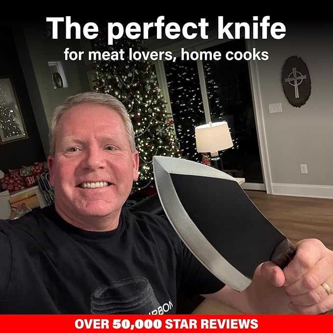 COOLINA Lixy Cleaver Chef Knife, 8.7-in Hand-forged High Manganese Clad Steel, Full Tang Butcher Knife, Razor Sharp Kitchen Knife for Camping, Outdoor Cooking, Slicing, Cutting Meat