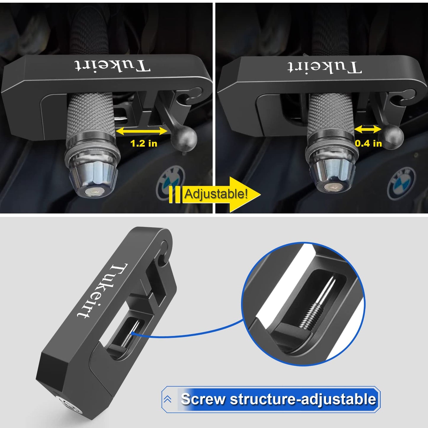 Tukeirt Motorcycle Lock - Adjustable Anti Theft For Motorcycles Mopeds Motorbikes Scooters Atvs Dirt Bike Street Bike Braking Th
