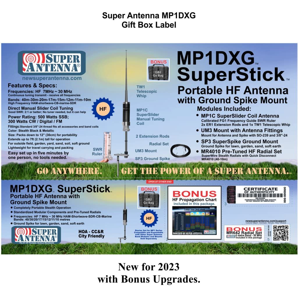 Super Antenna MP1DXG HF Portable Antenna with Ground Mount ham Radio Amateur Go Bag