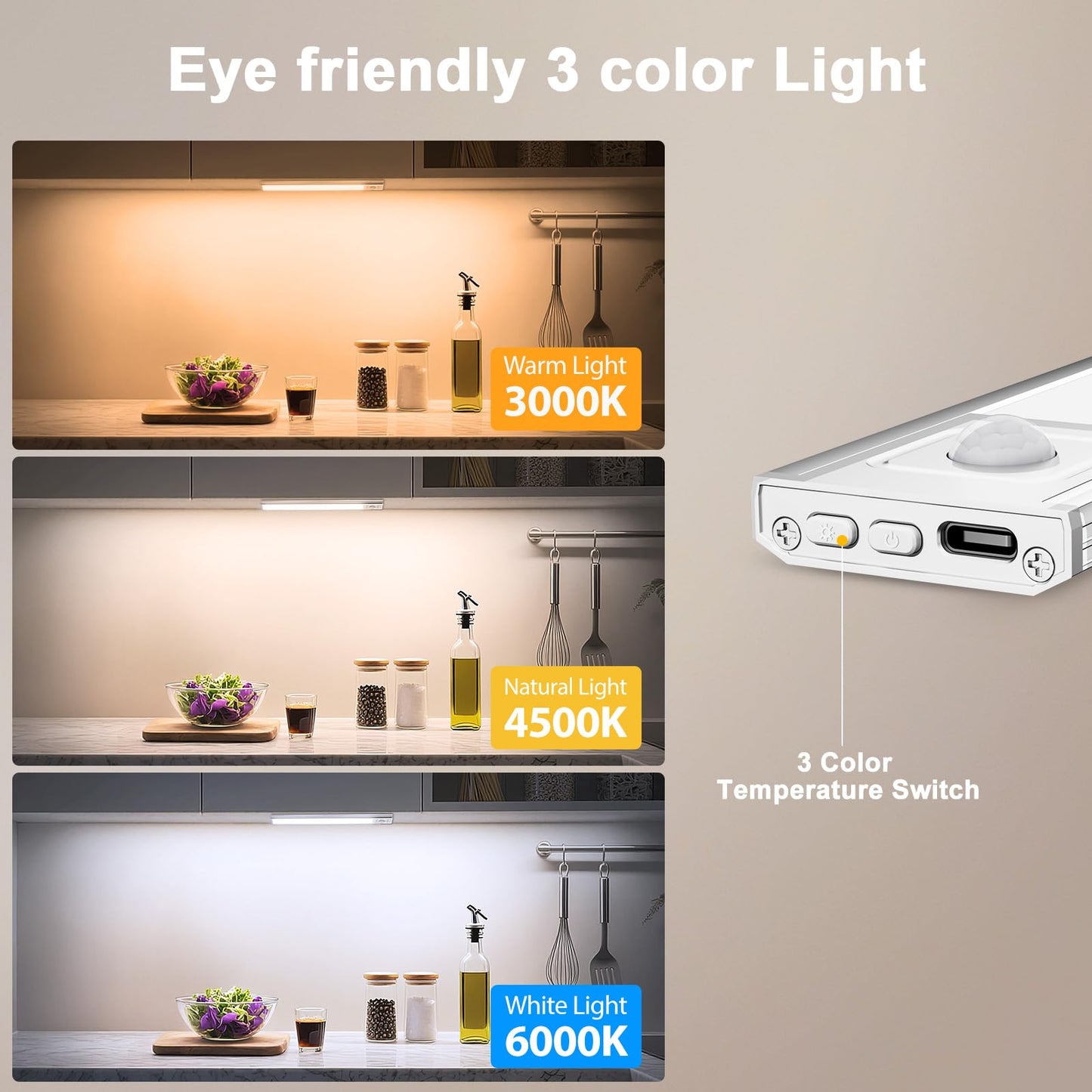 Onforu 13.8 Under Cabinet Lighting  2700Mah Usb-C Rechargeable  Motion Sensor Under Cabinet Lights With 3 Color & Dimmable  Magnetic Under Counter Lights For Kitchen  Closet  2 Pack