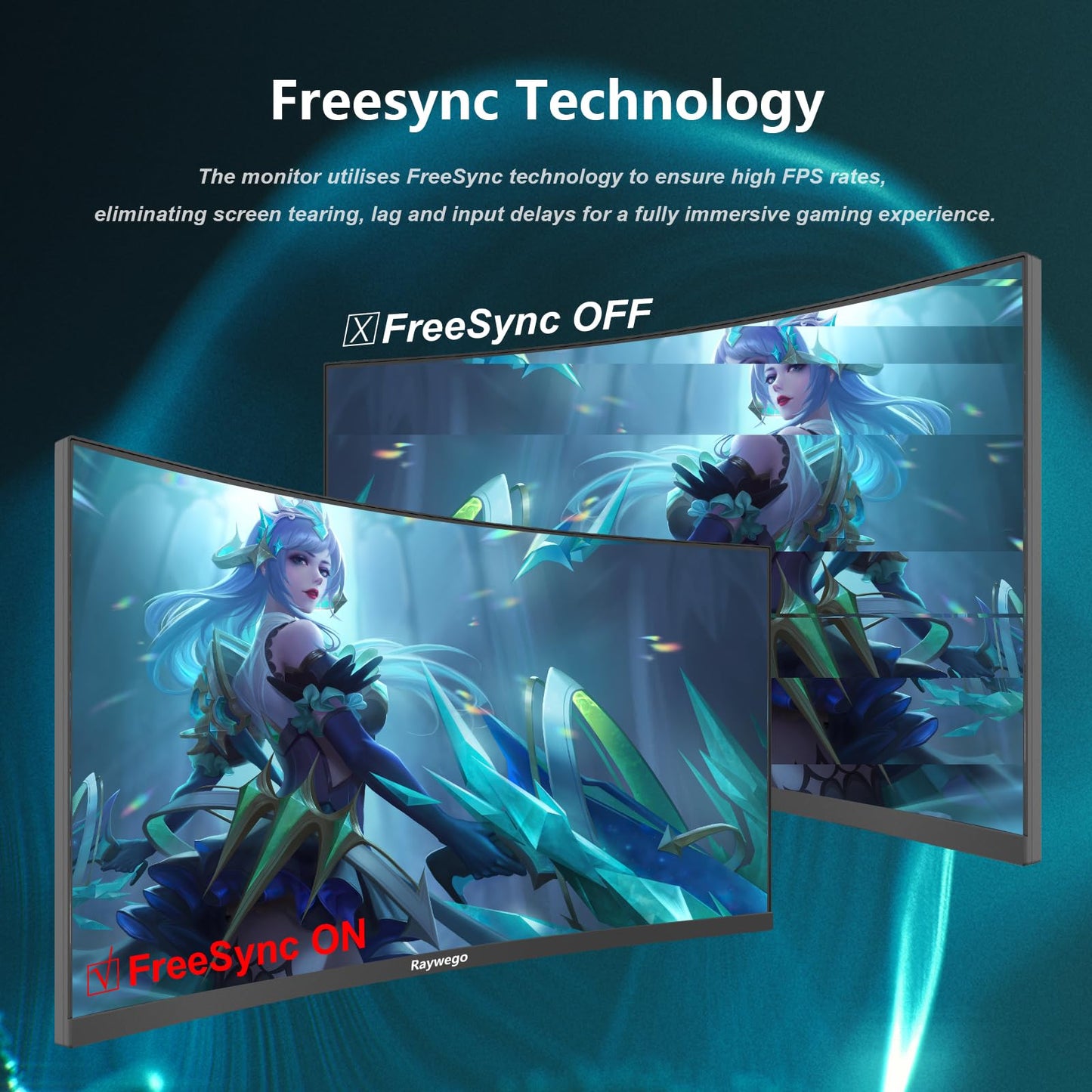 Raywego 34 inch Ultrawide Curved Computer Gaming Monitor 165Hz UWQHD 3440x1440,1500R -PIP,1ms (MPRT),HDR, 300nits, sRGB99%,FreeSync,HDMI2.0(TMDS) x2,DP1.4 x2,Eye Care,Support Wallmount
