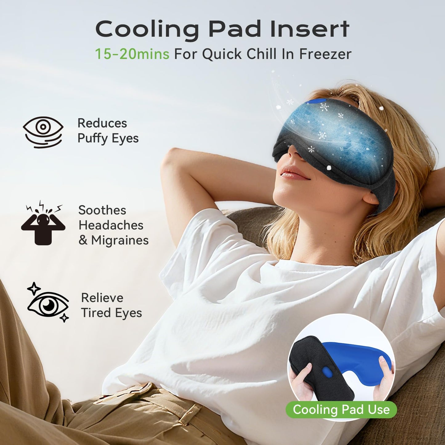 ZHENYEMEI Heated Eye Mask for Dry Eyes - Cordless Cooling Eye Masks - Eye Heating Pad for Sleep, Eye Headache Relief, Improved Sleep, Blackout Removable for Cleaning, Travel Essentials, Office, Gift