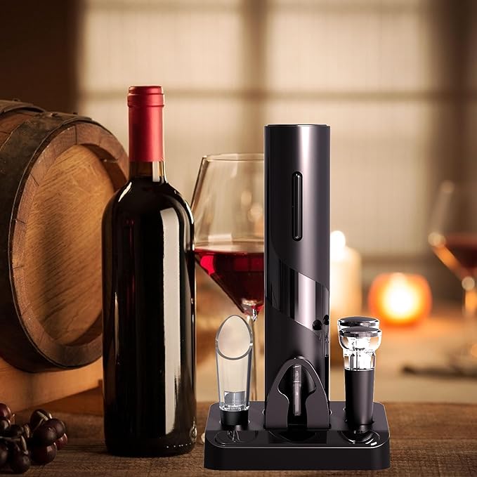 COKUNST Electric Wine Opener Set, Battery Operated Wine Bottle Corkscrew Opener with Foil Cutter, Wine Aerator Pourer, Vacuum Stoppers, Reusable Wine Bottle Openers with Accessories for Kitchen Party