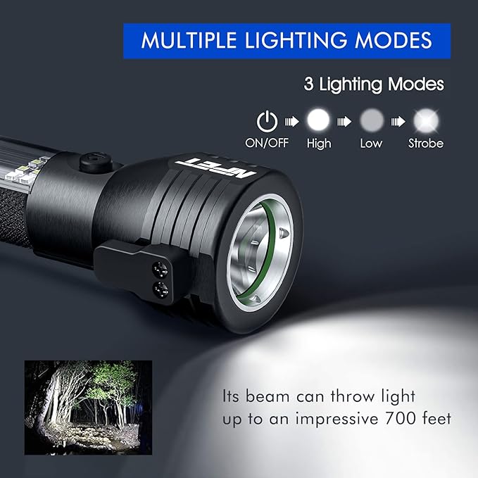 NPET T09 Solar Flashlight Car Flashlight 268 Lumens LED COB Light USB Rechargeable Tactical Multi-Function Torch Tool with Window Breaker Seat Belt Cutter Compass (T09-2pack)