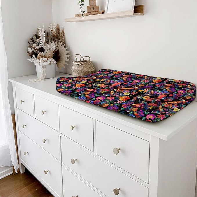 Colorful Hummingbirds Flowers Baby Changing Pad Covers Boy Girl 32''x16'' Spring Birds Blossom Garden Fitted Diaper Change Table Mats Animals Floral Soft Breathable Nursery Cradle & Bassinet Sheets