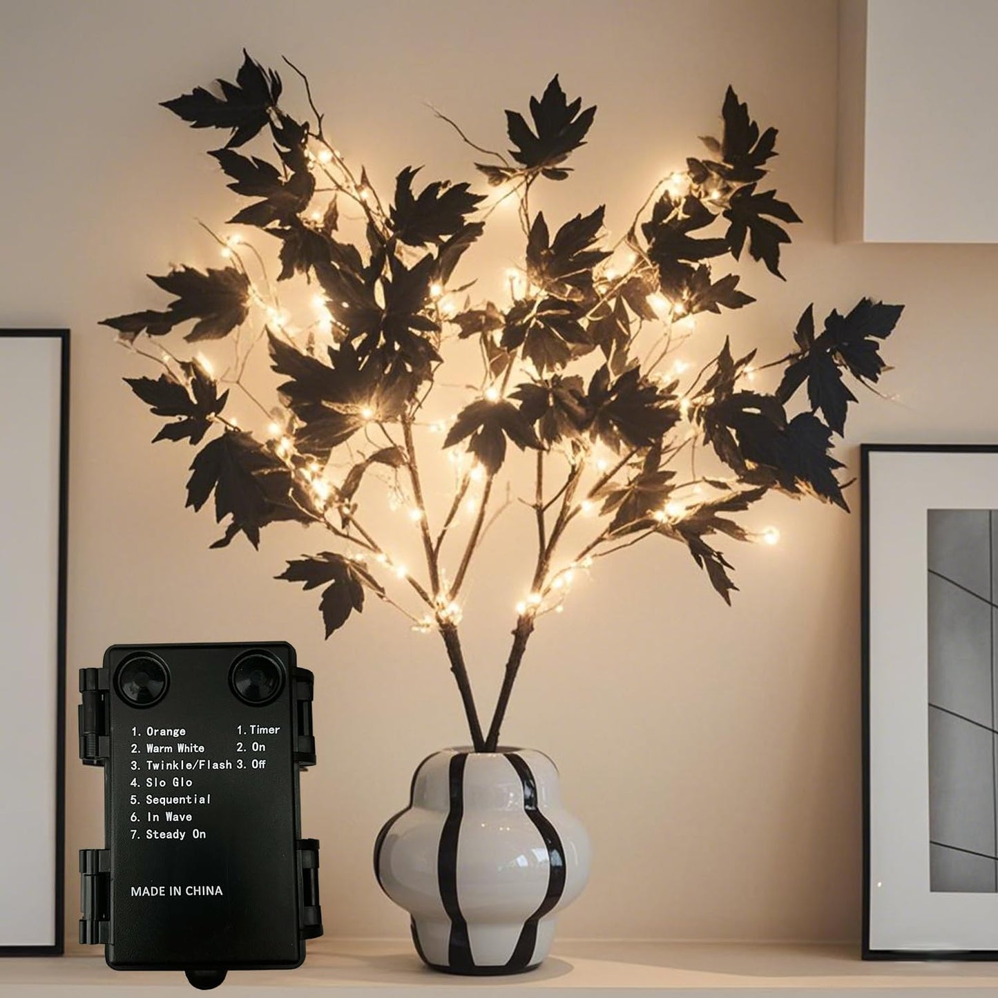 Litbloom Black Tree Branches With Lights 32In Battery Operated With Timer  Lighted Halloween Maple Branches With 120 Orange And Warm White Led Lights For Fireplace Table Halloween Decoration