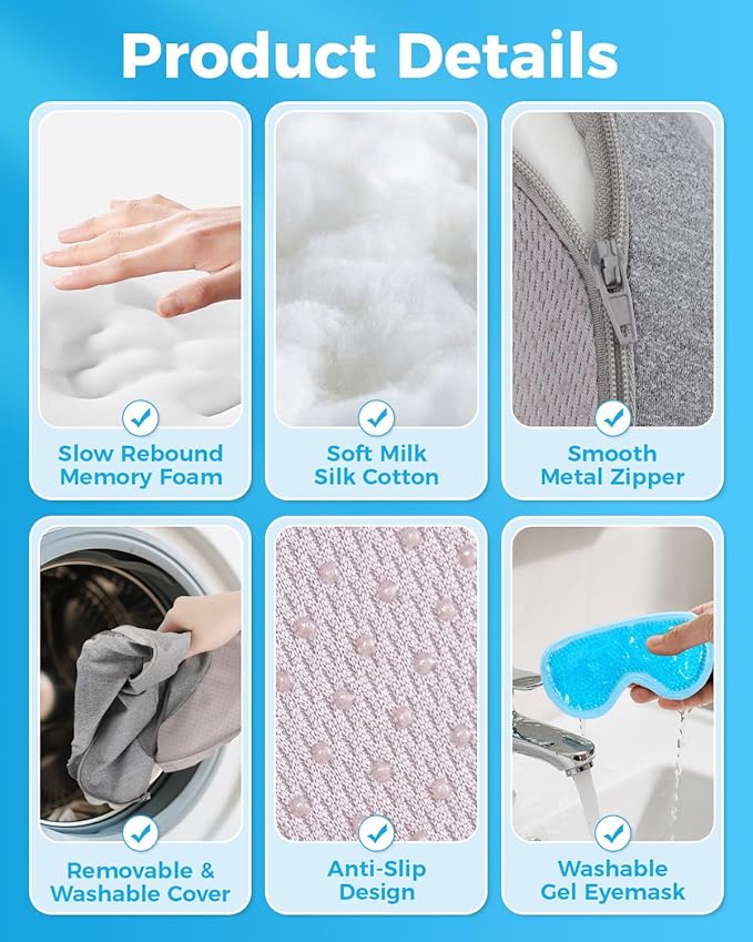 Face Down Pillow Massage Headrest for Bed Massage Head Holder w/ Gel Eyemask At Home Salon Breathable Foam Face Down Pillow After Eye Surgery Vitrectomy Recovery Sleeping Massage Face Cradle for Bed