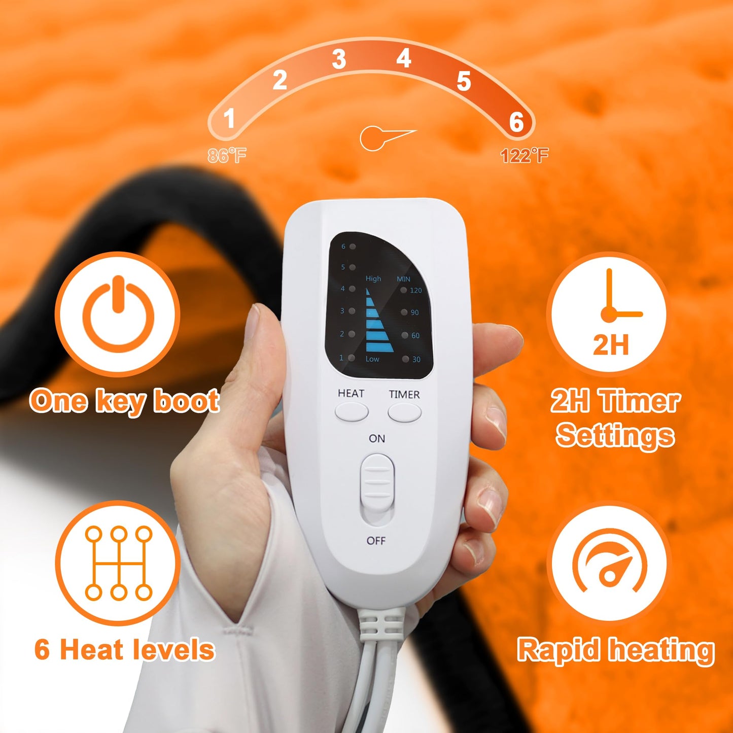 Deepsoon Heating Pad,Electric Heating Pads for Back,Neck,Abdomen,Moist Heating Pad for Shoulder,Knee,Arms,Legs,Dry/Moist Heat & Auto Shut Off,Christmas Gifts for Men and Women,Orange Black,33x17 Inch