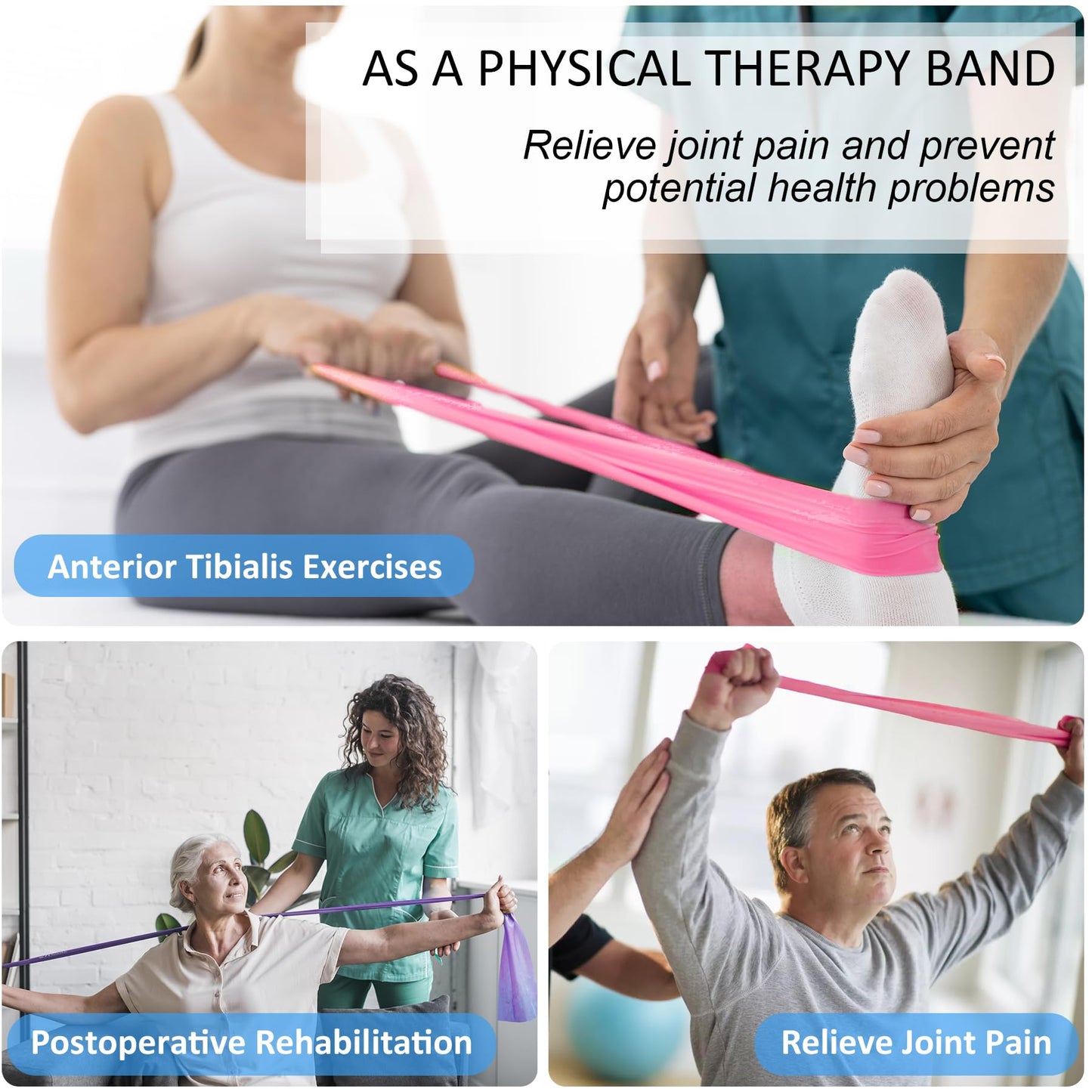 5 Pcs Resistance Bands for Working Out Women and Men, Physical Therapy Bands, Latex Free Elastic and Exercise Bands Set for Stretching, Suitable for Rehab, Yoga, Pilates, Gym, Home Exercise (Pink)