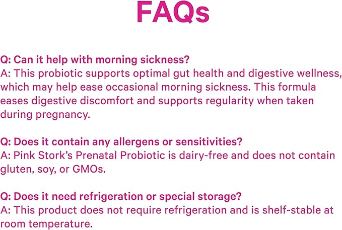 Pink Stork Prenatal Probiotics for Women with Vitamin B6 and Prebiotics - Morning Sickness, Gut Microbiome, and Immune Support - Pregnancy Probiotic - Pregnancy Must Haves, 30 Capsules