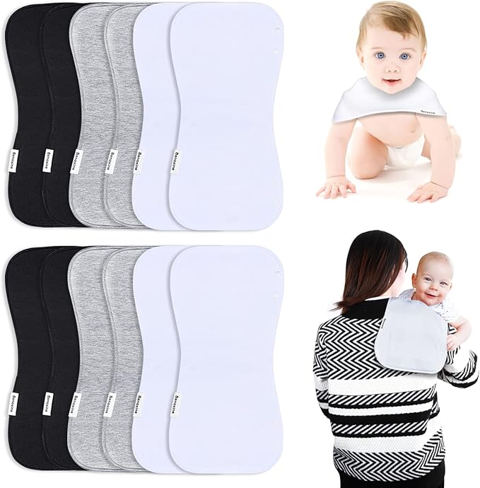 Baby Burp Cloths & Baby Bibs 2-in-1 Design Large Size 3 Layers Thicken Cotton Super Absorbent and Soft Baby Spit Up Burping Rags Baby Burp Cloth Set for Boys and Girls Solid 12 Pack