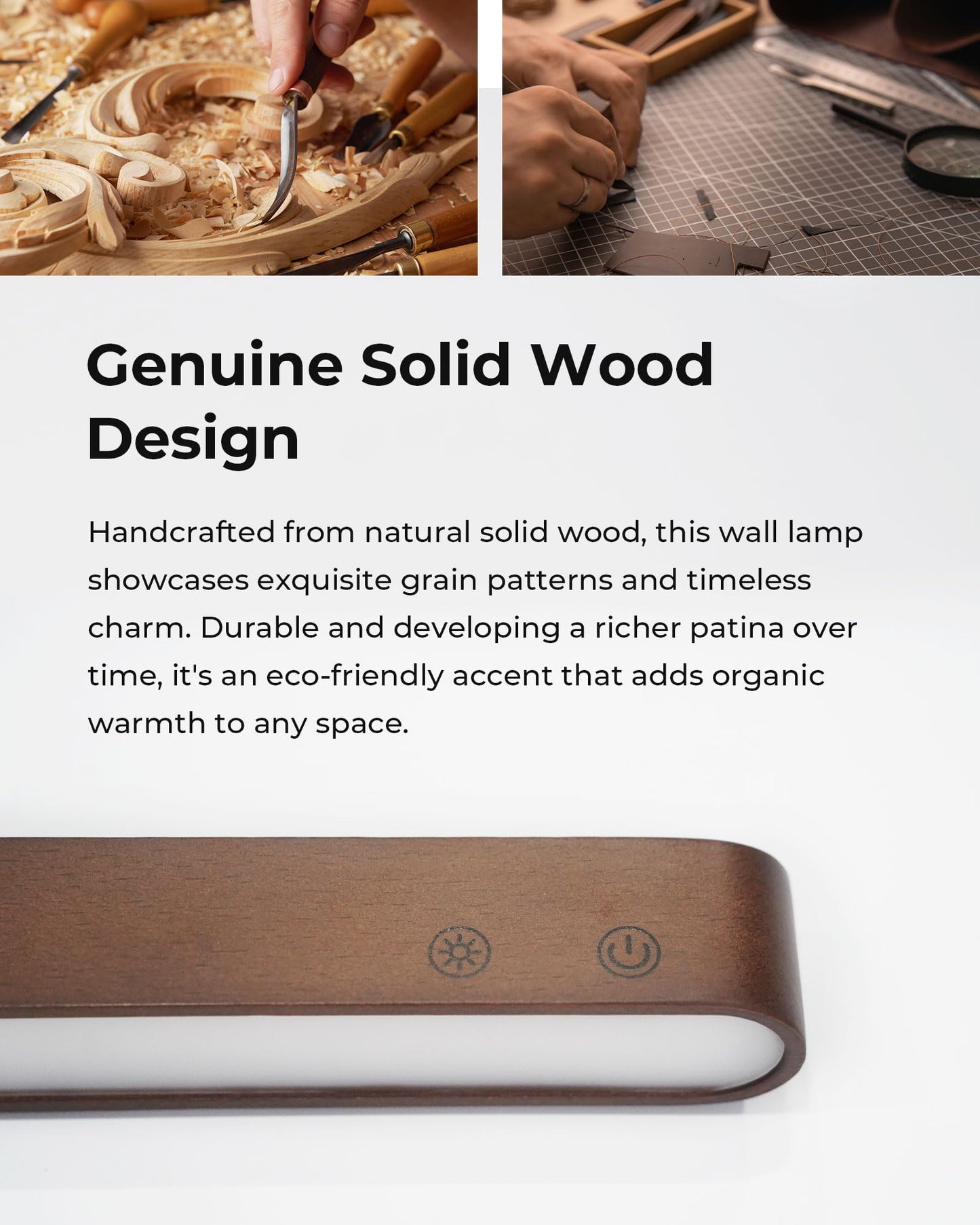 PopoIron Walnut Wood LED Wall Sconces, 2 Pack, Touch & Remote Control, 360° Rotate, 3 Colors Dimmable, Model WL15