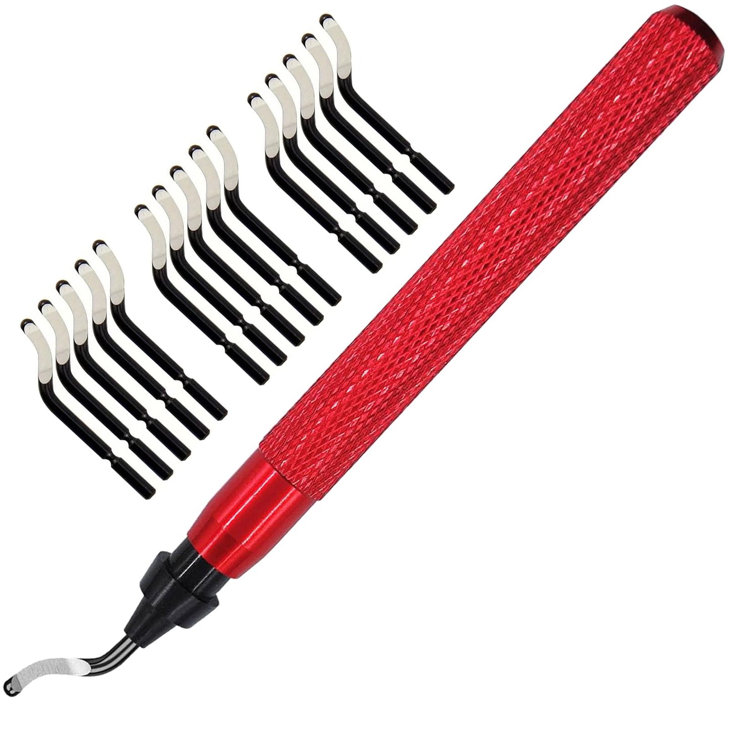 Coeweule Premium Deburring Tool with 15 Pcs High Speed Steel Swivel Blades, Deburring Tool for Metal, Resin, PVC Pipes, Plastic, Aluminum, Copper, Wood, 3D Printing Burr Removal Reamer Tool Red
