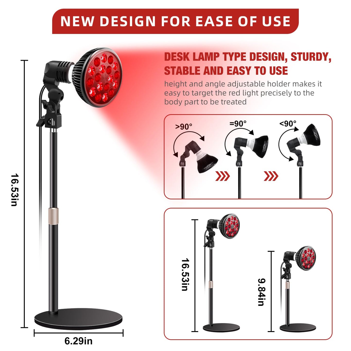 Aumtrly Red Light Therapy Lamp with 16.5 inch Adjustable Stand, 660nm Red Light and 850nm Near Infrared Light Combo for Face and Body Use
