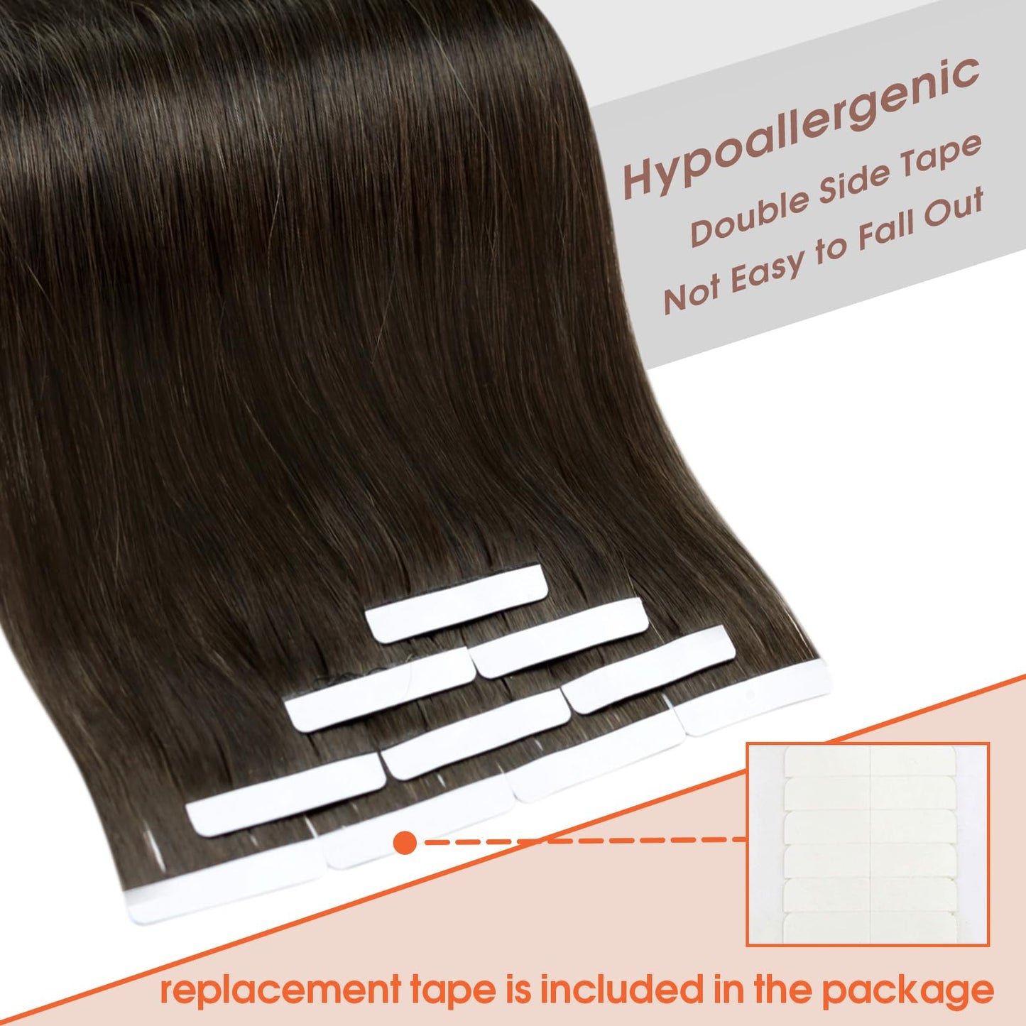Sunny Hair Tape in Hair Extensions Real Human Hair Invisible Remy Hair Extensions Tape ins for Women Dark Brown 16 inch 25G