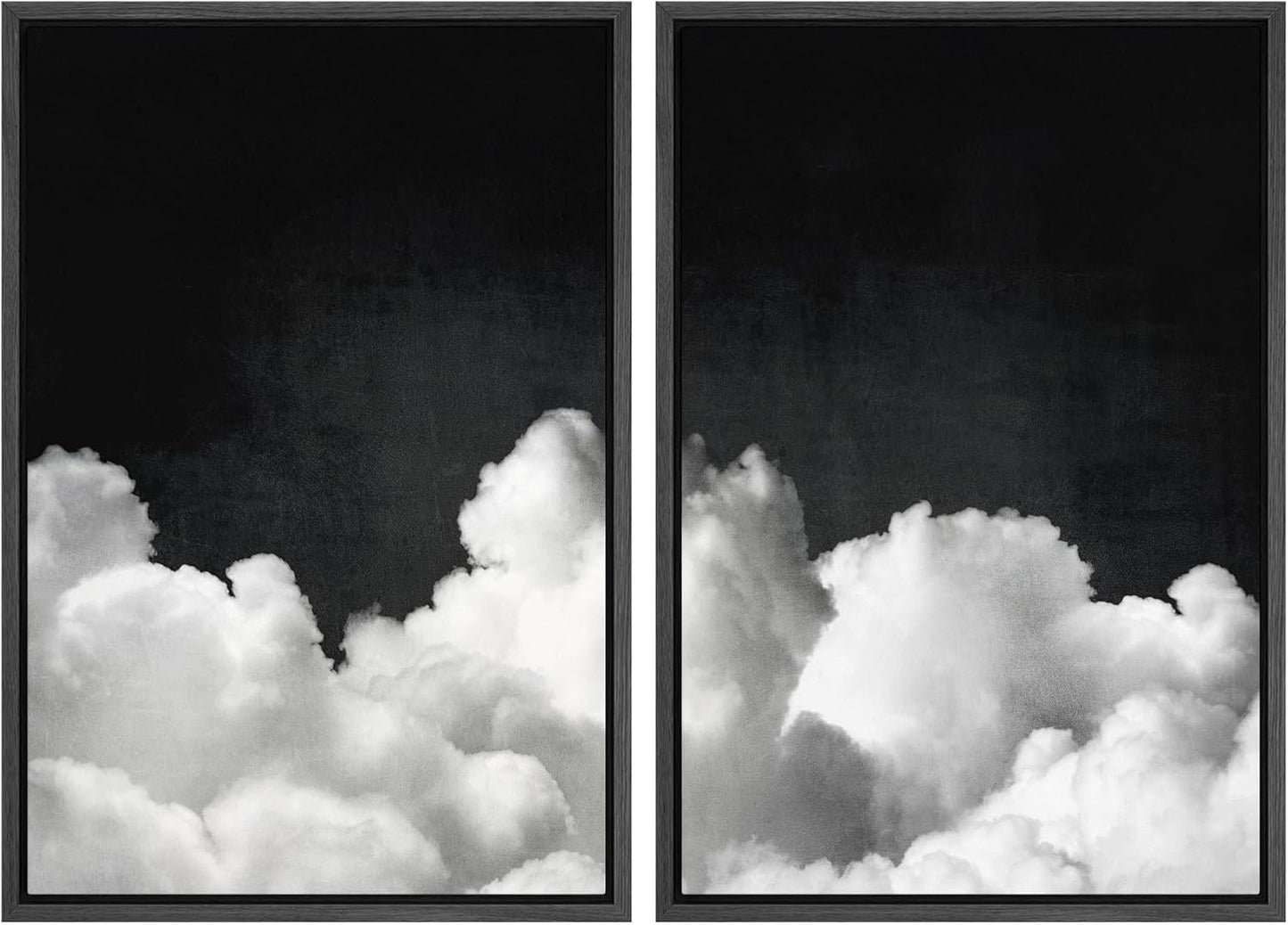 SIGNWIN Framed Canvas Print Wall Art Moody Black and White Cloud Illustrations Modern Art Decorative Contemporary for Living Room, Bedroom, Office - 24"x36"x2 Black