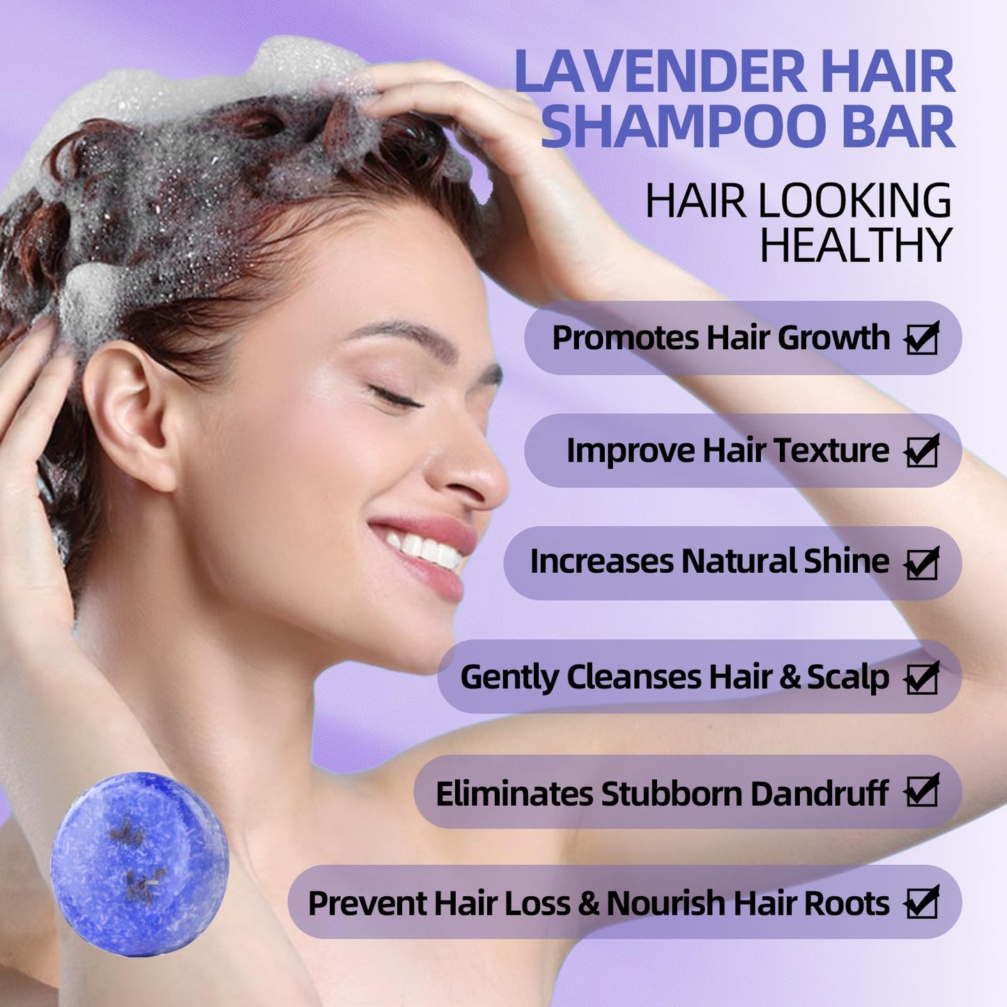 DBEAUTYM 2 Pack Lavender Shampoo Bar,Solid Hair Bar And Conditioner Effect Hair Soap,Organic Shampoo Bars For Hair With All Natu