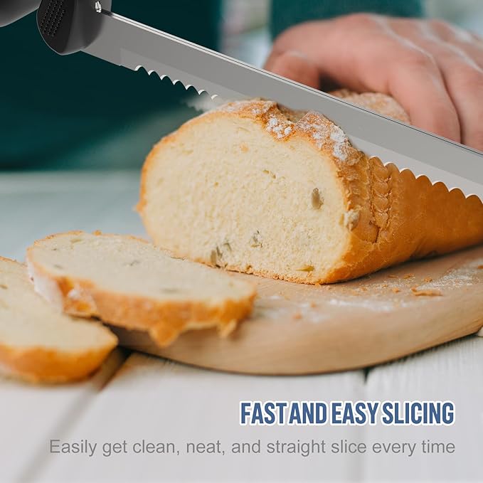 VLOXO Cordless Electric Knife, Electric Knives Rechargeable Bread Knife with Safety Lock Ergonomic Handle Electric Meat Knife for Carving Meat Bread Steak Fish Fillet Cheese Include 2 Blades