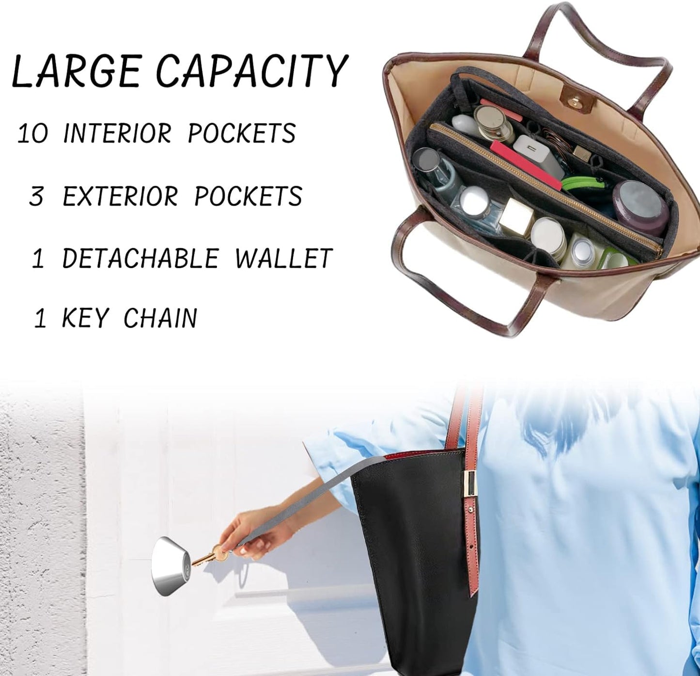 DailyPlus Purse Organizer Insert with Zipper Felt Bag Organizer Handbag Organizer Insert Bag in Grey Large