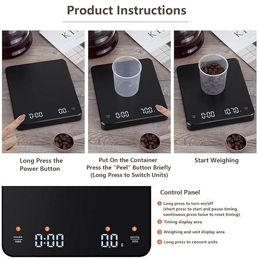 Digital Kitchen Scales - Chargeable LED Display Food Scale, Digital Kitchen Food Weight Scale for Baking, Coffee and Cooking with Ounces, Milliliter and Grams, Maximum Weight 6.6lb