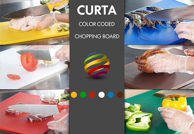 CURTA 2-Pack Cutting Boards for Kitchen, 18" x 12" x 0.5" White Color Coded Plastic Chopping Board with Anti Slip Surface Dishwasher Safe
