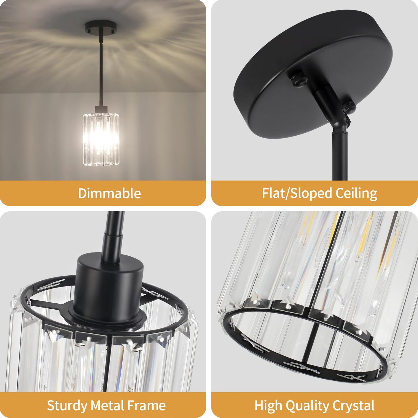 Zsmihdoh 3 Pack Black Pendant Light  Modern Crystal Pendant Lights Kitchen Island Lighting  Hanging Light Fixtures Mini Chandelier Pendant Lights For Island Dining Room Hallway Bedroom