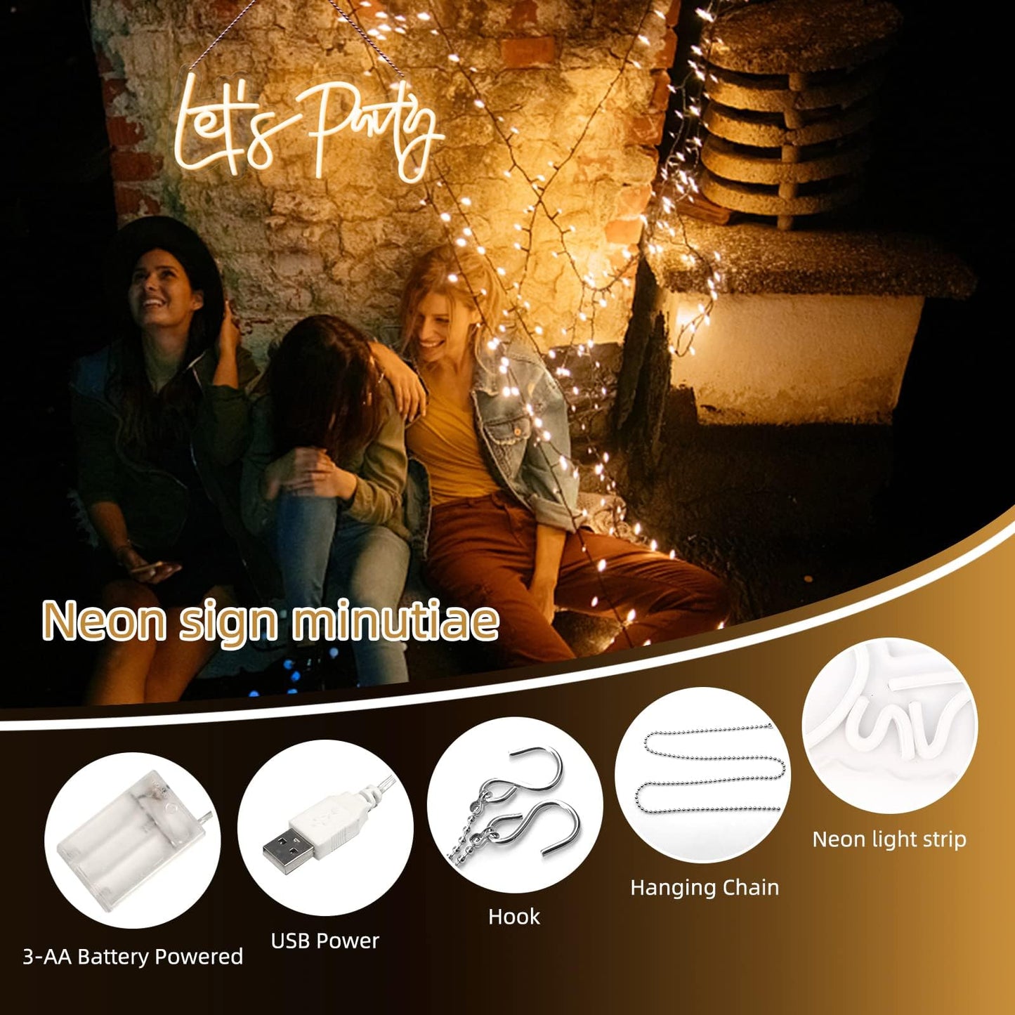 ATOLS Neon Sign for Wall Decor, Dimmer Switch, 16x7 Inch, Warm White, Model 12V LSPT, Reusable for Parties and Weddings