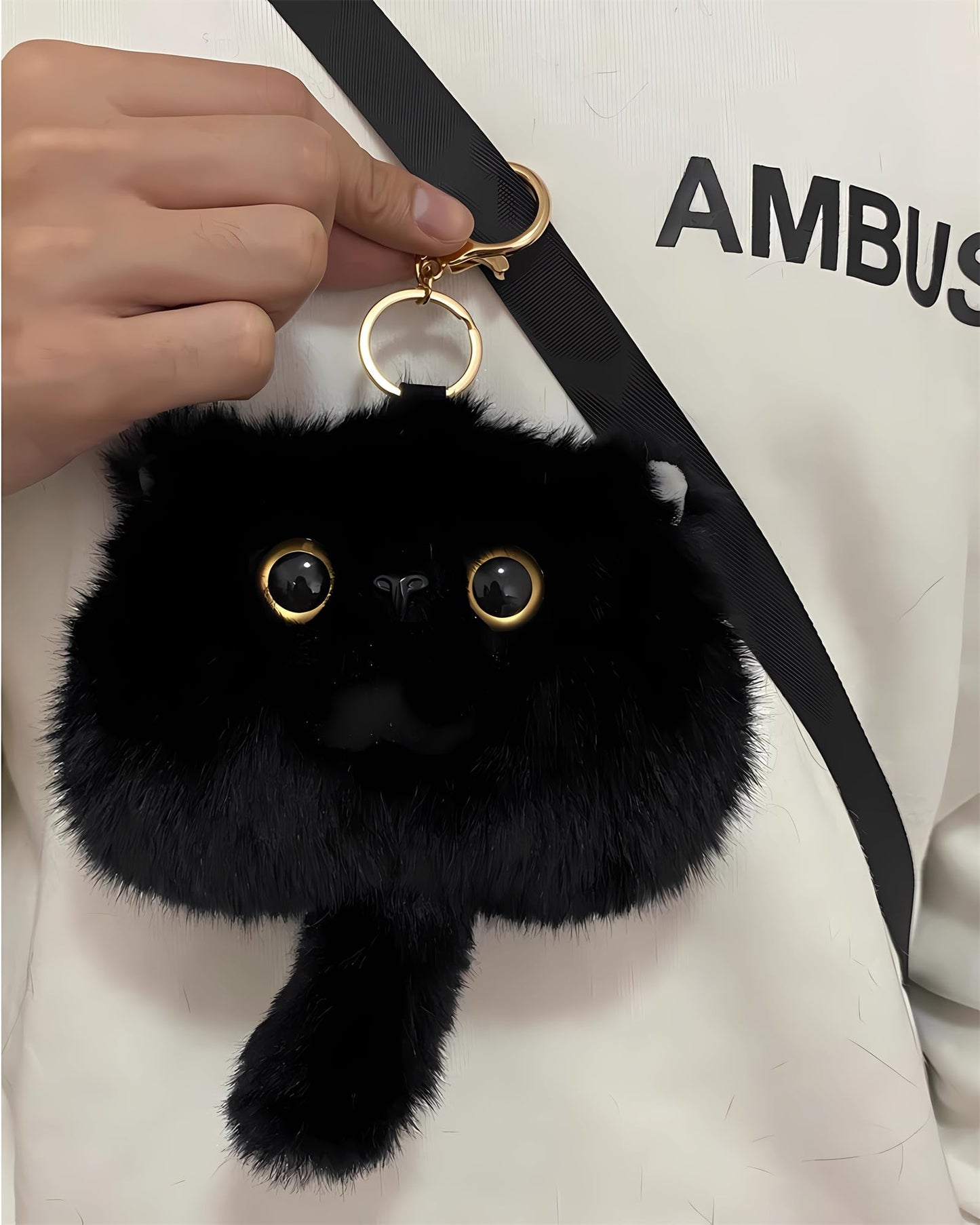HUIJUFU Cute Black Cat Plush Keychain - Cat Coin Purse for Women