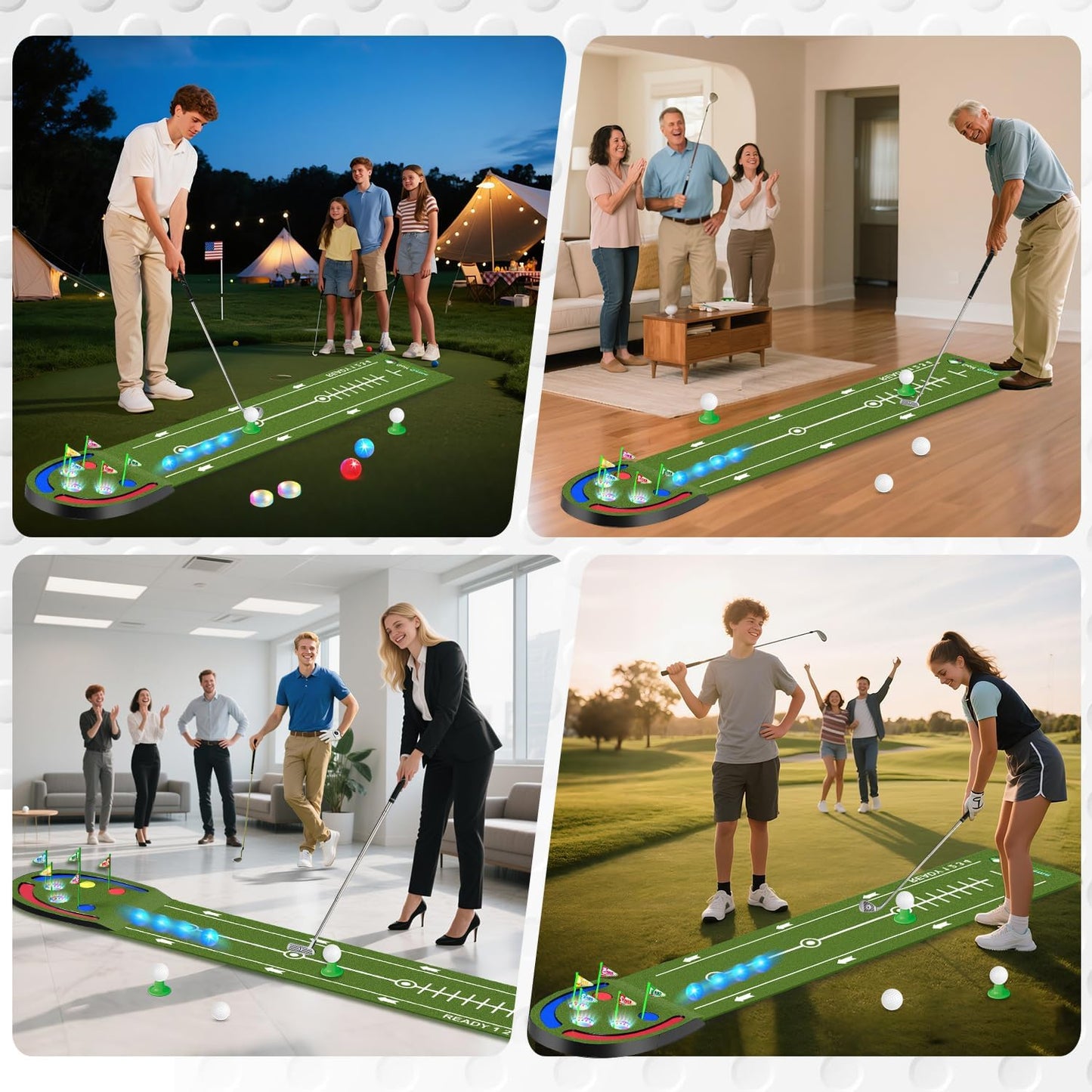 Kids Toy Golf Mat Set, Golf Putting Mat with Light up Holes, Glowing Golf Balls, Putting Green with 2 Clubs, Toy Golf Set,Golfing Mats Indoor Outdoor,Sport Game for Kids Family