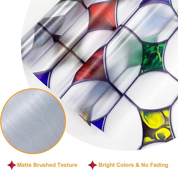 Stained Glass Window Film - Non-Adhesive Colorful Privacy Film | Privacy Protection, Reusable & Renter Friendly | Perfect for Bedroom/Bathroom Room Decor (Frosted Mosaic, 23.6 x 78.7 in)