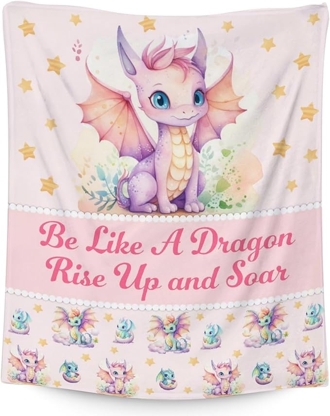 Dragon Blanket Gifts - 30x40 Inches Cute Throw Blanket for Babies, Kids, Boys & Girls - Pink Soft Fuzzy Blankets for Couch, Sofa & Bed