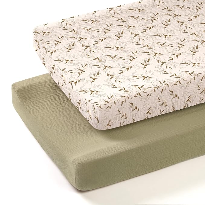 lulumoon Muslin Changing Pad Cover: 2-Pack Soft Breathable Cotton Boho Neutral Print for Baby Girls Boys - Nursery & Baby Shower