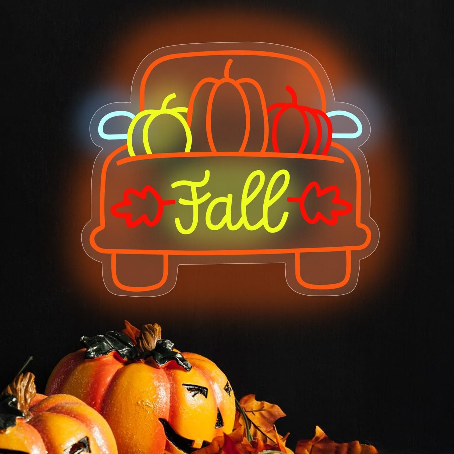 Thanksgiving Pumpkin Carriage Led Neon Sign  Fall Truck Led Light  Fall Thanksgiving Decor Led Neon Light Pumpkin Truck Neon Sign Autumn Home Farmhouse Decor 15.2X13