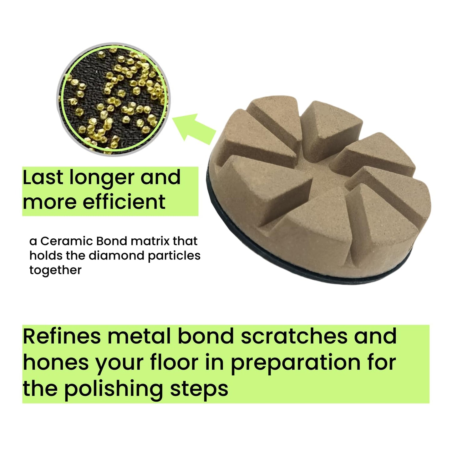 Hybrid Diamond Ceramic Polishing Pucks, Aggressive Concrete Terrazzo Floor Hook n Loop Grinding Pads, 3 Inch Long Using Life Transitional Discs,200# 3PCS