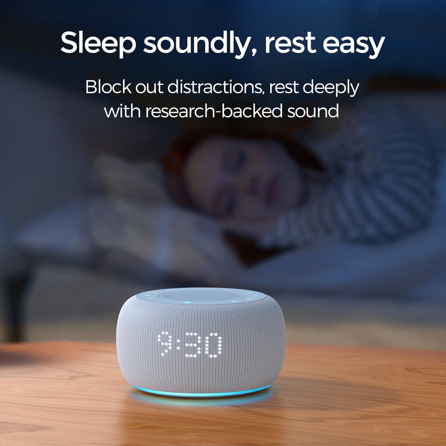 Buffbee Pro 2nd Gen – Upgraded to Rechargeable Battery | 3-in-1 Portable White Noise Sound Machine, Alarm Clock & Bluetooth Speaker for Sleep, Travel & Bedroom (Cloud Blue)