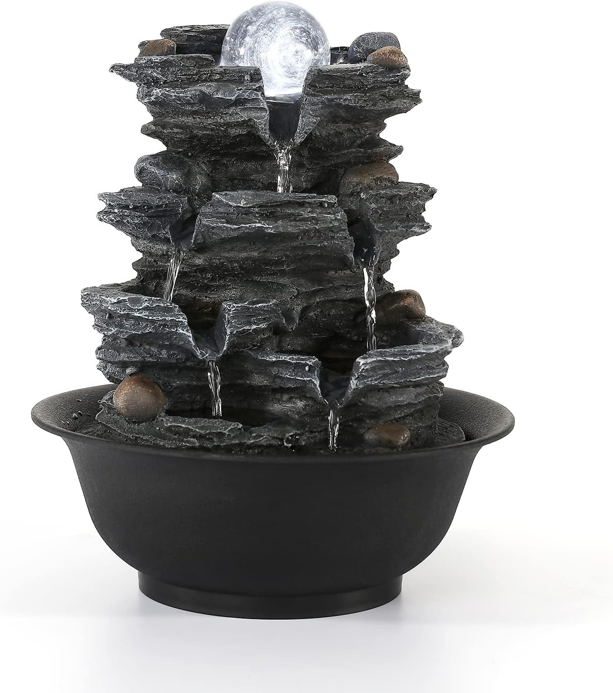 Dyna-Living Tabletop Water Fountain Indoor Waterfalls Fountains with White LED Light Decorative Feng Shui Tabletop Fountain with Automatic Pump