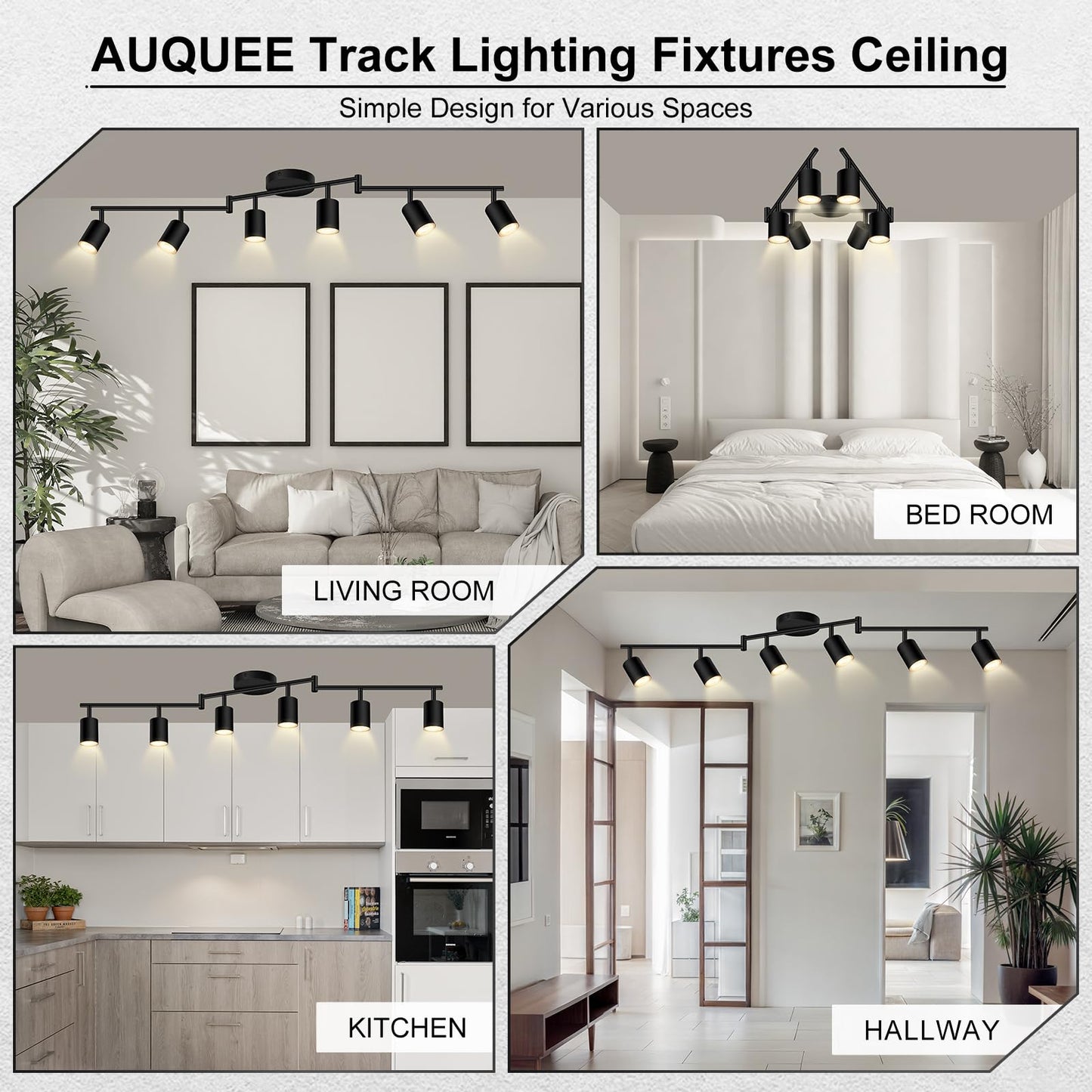 Auquee 6 Light Track Lighting Fixtures Ceiling  Matte Black Kichen Track Lighting Fixtures With Rotatable Light Heads  Foldable Lamp Arms  Modern Led Track Lights For Kitchen/Hallway  No Gu10 Bulb