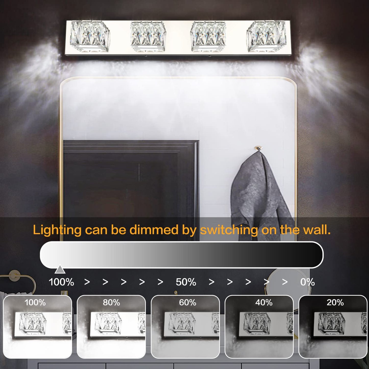 ZUZITO 4-Light Bathroom Vanity Light - Stainless Steel - Dimmable - 27.6in - Model Z7800-4T-6000k - Cool White Light
