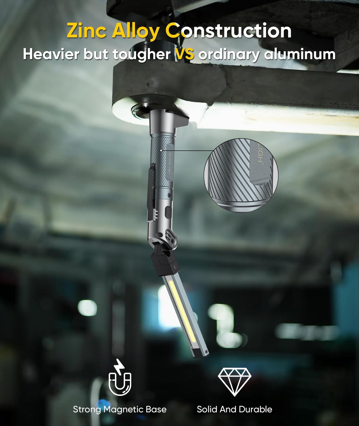 HOTLIGH Magnetic Work Light - 4000mAh Rechargeable Work Light with Hook Design, 1200 Lumens Mechanic Light, 3 Lighting Modes Magnetic Flashlight for Repairing、Emergency