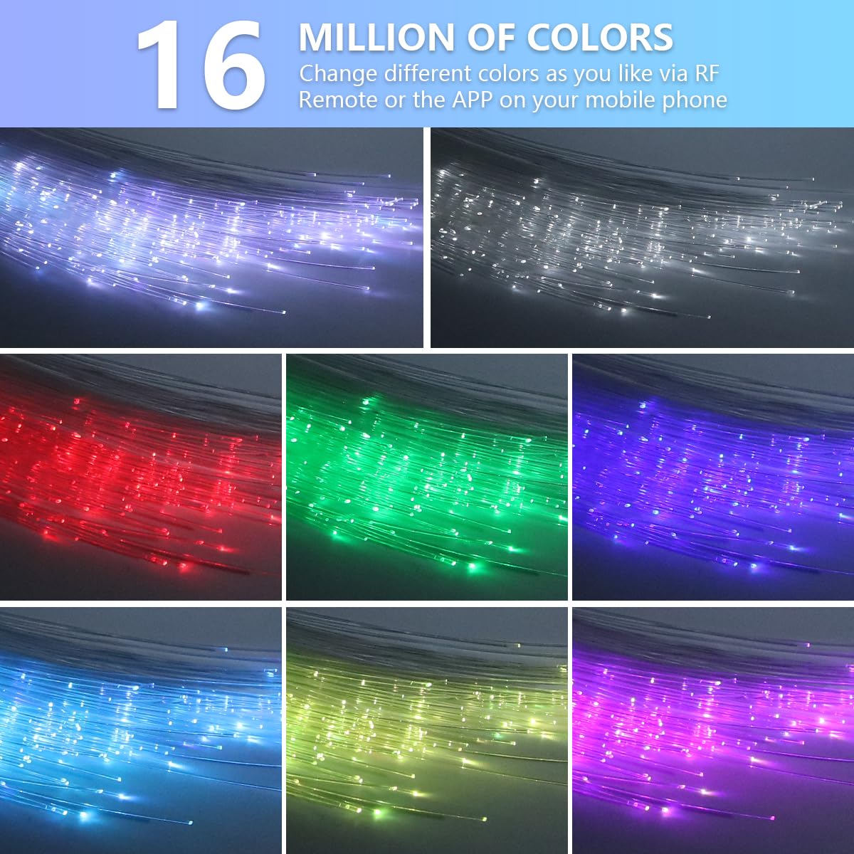 WEBUPAR Starlight Headliner Kit - RGBW Fiber Optic Car Lights, 650 pcs, 0.03in x 9.8ft, Bluetooth APP & Remote Control, Color