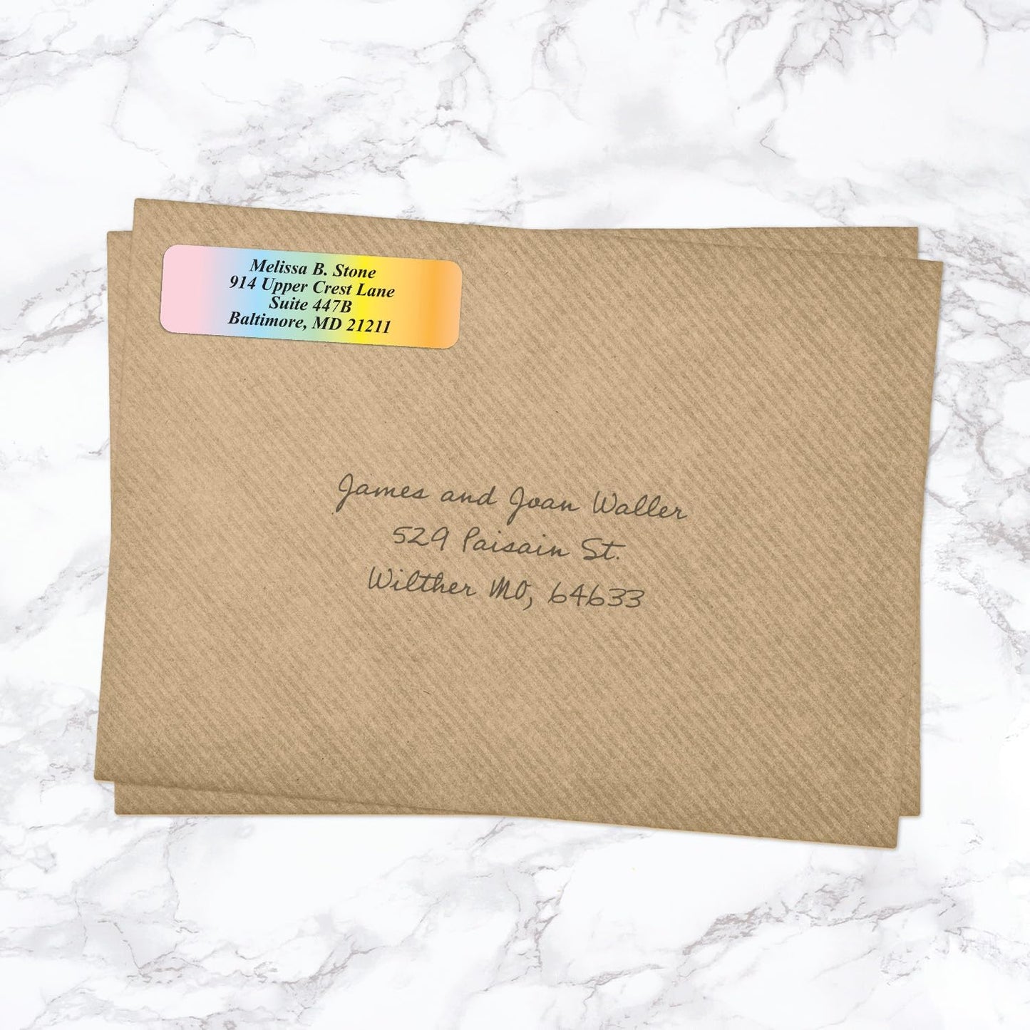 Cascading Rainbow Personalized Return Address Labels Without Dispenser - Roll of 250 Custom Stickers