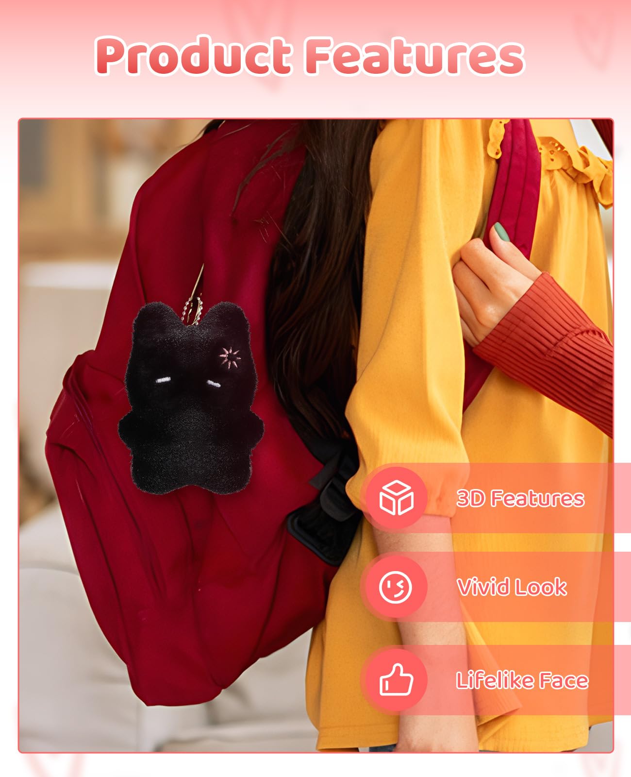 Gaahkai 2PCS Black Cat Plush Keychain, Cute Plushie Accessories for Backpacks
