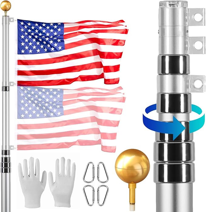 VEVOR 30FT Telescoping Flag Pole Kit, Heavy Duty Aluminum Alloy in Ground Flag Poles for Outside, 3 Display Modes Flagpole...