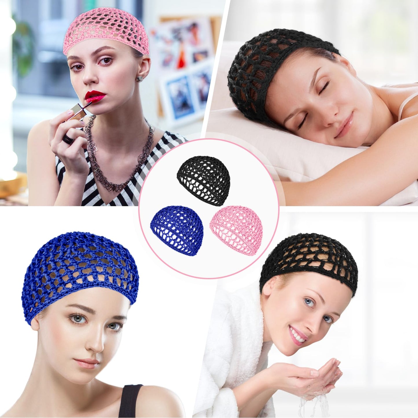 YUXIANLB 3 Pcs Hair Net Cap for Sleeping Breathable Mesh Wrap Elastic Crochet Snood Hair Protection for Night Shower Bath Makeup