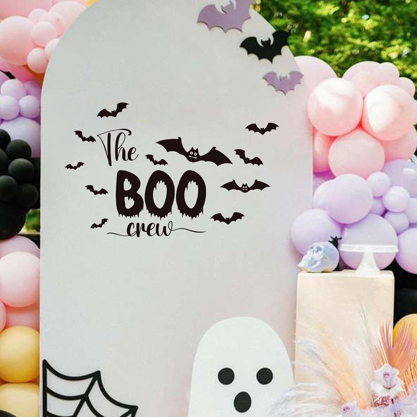 The Boo Crew Halloween Decal - Halloween Theme Party Decoration Supplies Stickers, Bat Wall Stickers, Bat Sign Balloon Arch, Party Backdrop, Room, Living Room Decoration Wall Decal
