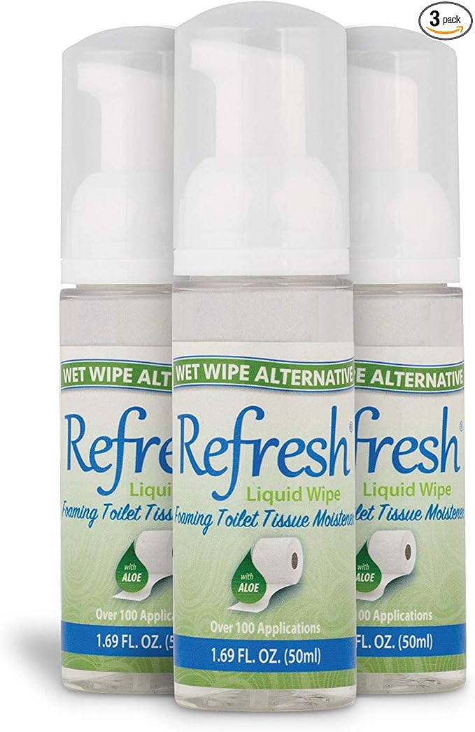 Refresh Liquid Wipe: Toilet Paper Foam | Eco-Friendly Flushable Wet Wipe Alternative | Cleanses and Soothes with Witch Hazel and Aloe |Plumbing and Septic Safe | 50ml | 1.69 oz | 3 Pack