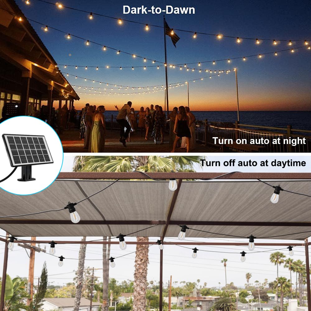 SUNTHIN Solar String Lights, 48ft Waterproof Black Outdoor Patio Lights, Shatterproof Solar Bulbs for Garden, Pool, Party, Camping