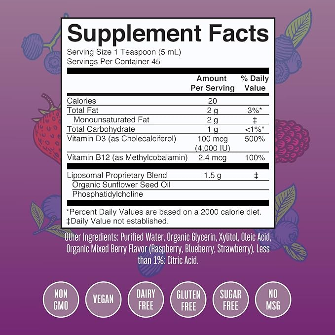 MaryRuth Organics Kids Multivitamin Liposomal (Strawberry Cherry & Vanilla) & Vitamin D3 Liposomal (Mixed Berry) Clean Label Project Verified® Vitamins for Immunity & Overall Wellness, Vegan, Non-GMO