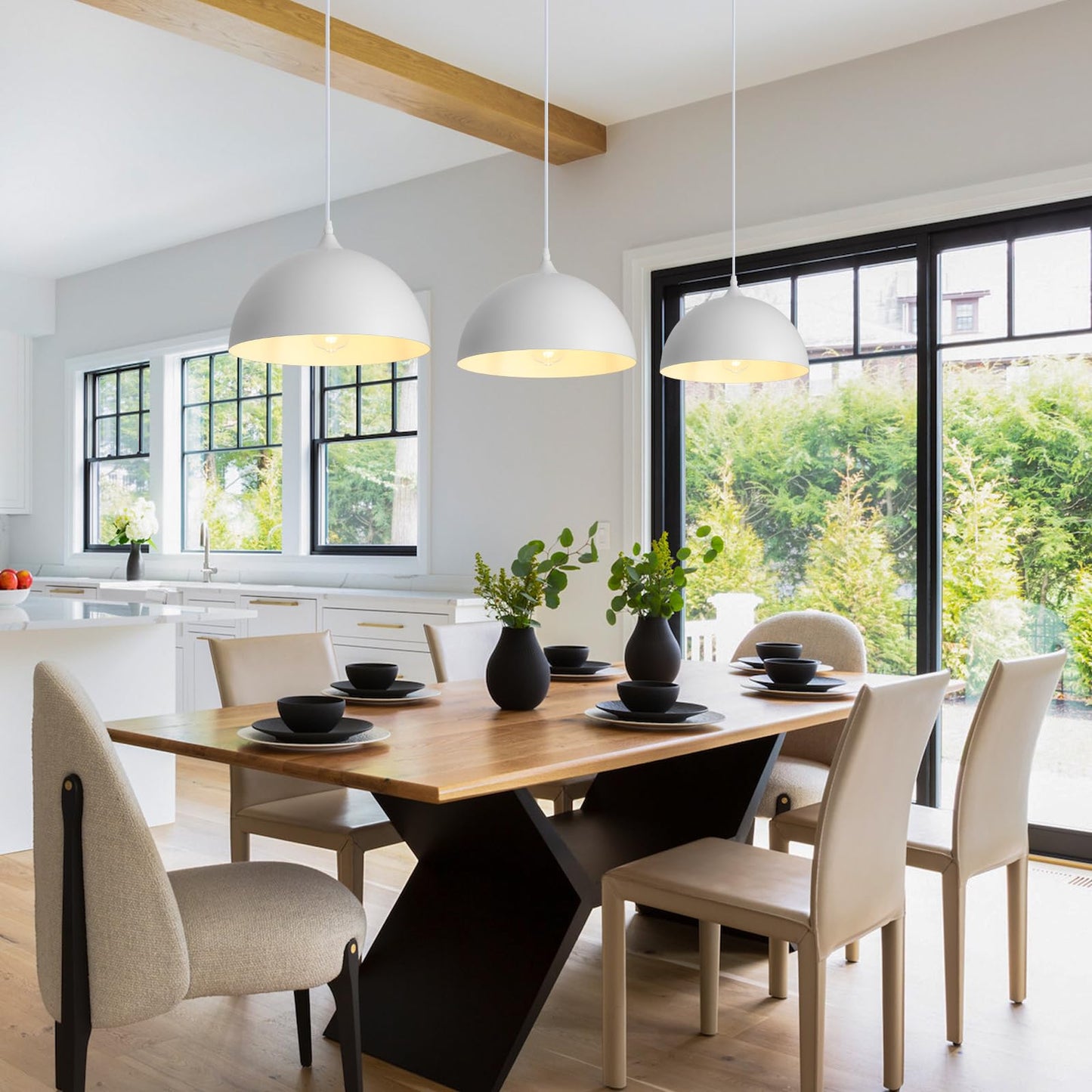 Pindodo White Pendant Light 3 Pack 11.8 Inch Industrial Pendant Lights Adjustable Height  Farmhouse Pendant Lighting For Kitchen Island For Dining Room  Bedroom  Barn